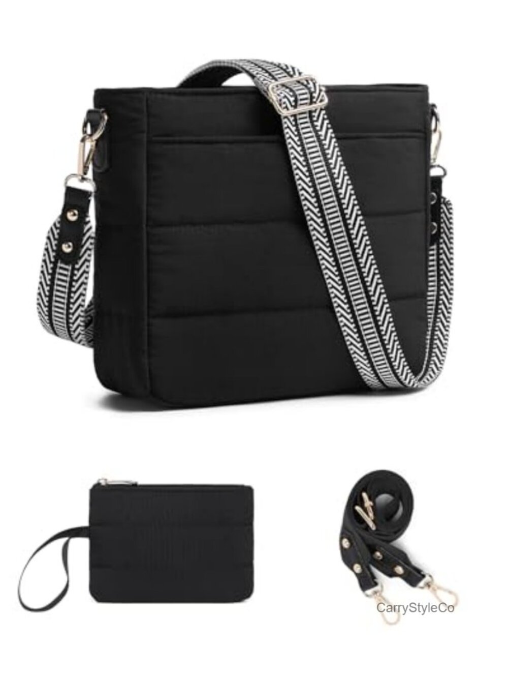2PC Quilted Puffer Crossbody Hobo Bag Set Nylon Shoulder Purse